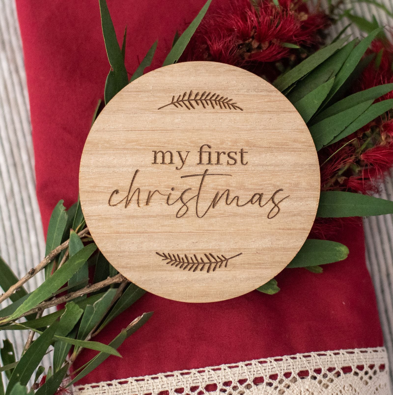 First Christmas milestone wooden disc